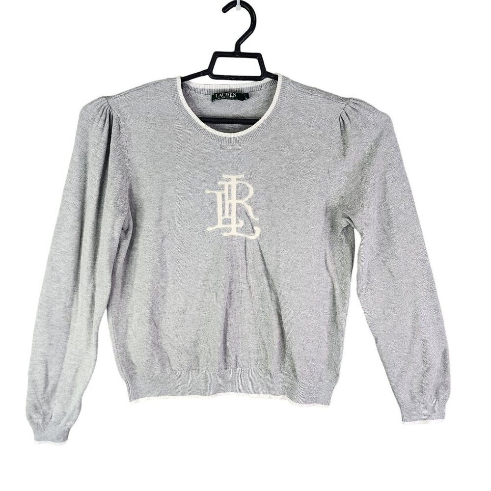 Girls Grey Ralph Lauren Pullover Sweater Cashmere Monogram Youth Size XL
